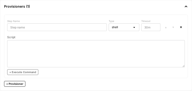 A VM's Provisioners list with one shell step and one file step expanded.